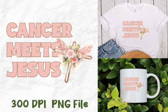Cancer Meets Jesus Cross Bible Angel T-Shirt Designs