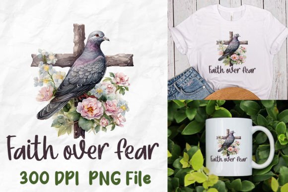 Faith over Fear Jesus Bible Cross Pigeon T-Shirt Designs