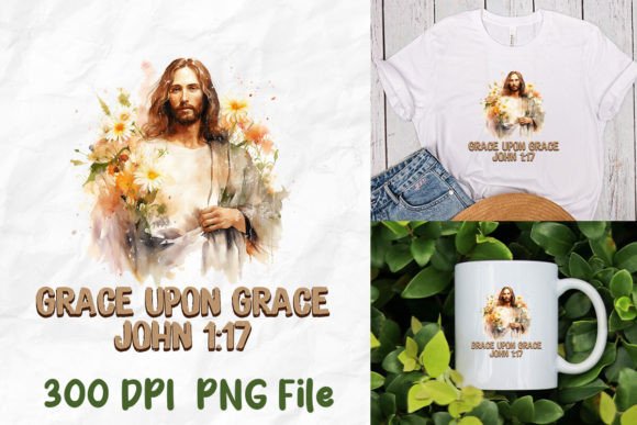 Grace Upon Grace Jesus Retro Wild Flower T-Shirt Designs