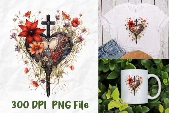 Jesus Christ Bible Cross Heart Flowers T-Shirt Designs
