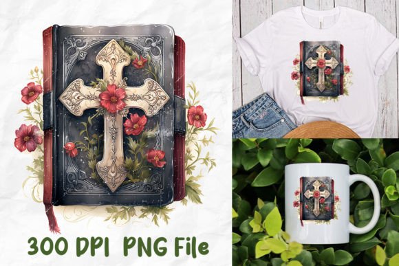 Jesus Christ Gothic Bible Cross Roses T-Shirt Designs