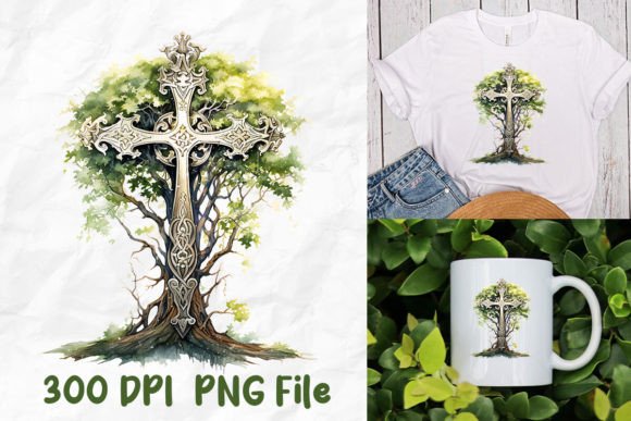 Jesus Christ Gothic Cross Tree of Life T-Shirt Designs
