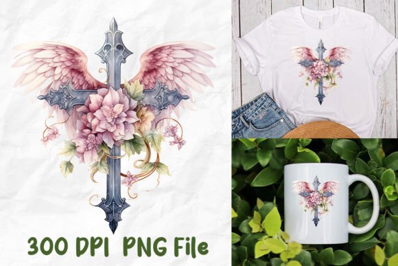 Jesus Christ Medieval Cross Angel Wings T-Shirt Designs