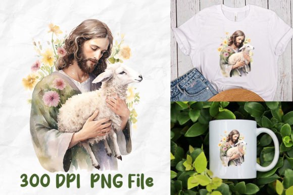 Jesus Christ Protect Hold Sheep Flowers T-Shirt Designs