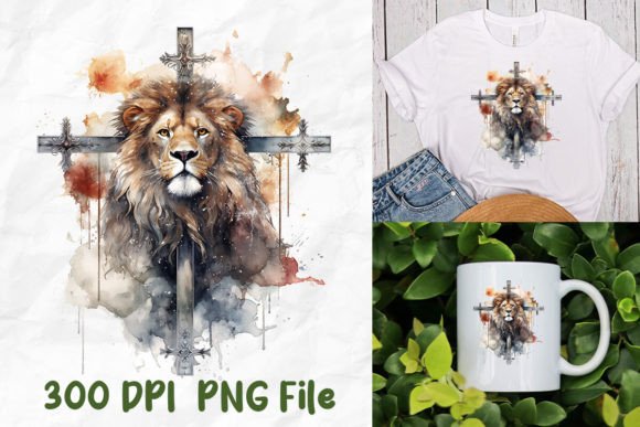 Jesus Christ Strong Lion Christian Cross T-Shirt Designs