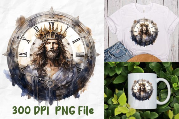 Jesus Christ Wear Crown Medieval Clock T-Shirt Designs