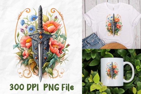 Jesus Christian Medieval Sword Flowers T-Shirt Designs