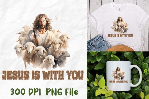 Jesus is with You God Walk Among Sheep T-Shirt Designs