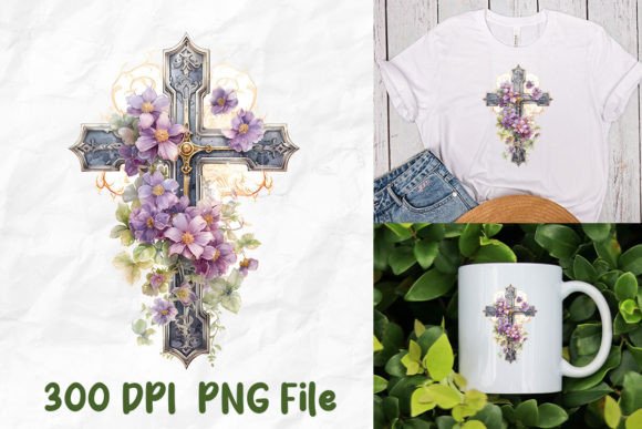 Jesus Retro Wild Flowers Medieval Cross T-Shirt Designs