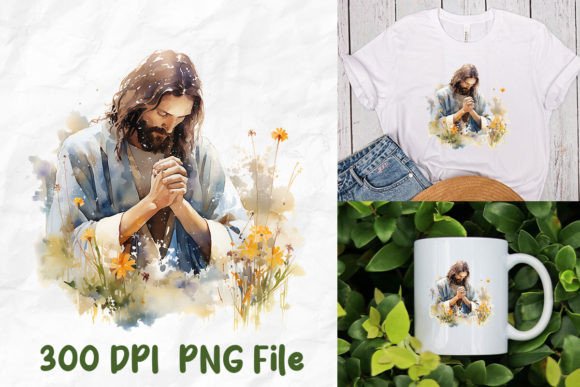 Jesus Retro Wild Flowers Praying to God T-Shirt Designs