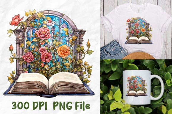 Jesus Stained Glass Bible Book Roses T-Shirt Designs