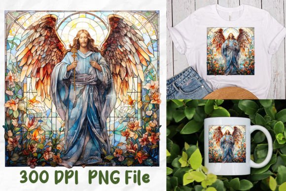 Jesus Stained Glass Lord Angel Wings T-Shirt Designs