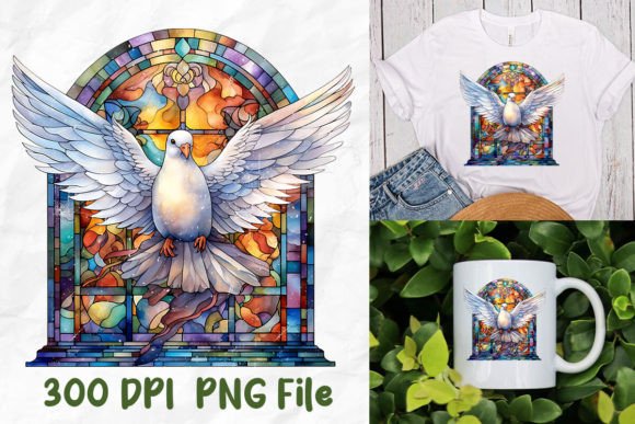 Jesus Stained Glass Peace Flying Pigeon T-Shirt Designs