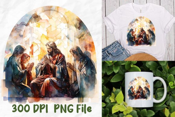 Jesus Stained Glass Pray Christian Woman T-Shirt Designs