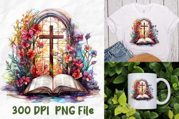 Jesus Stained Glass Vintage Cross Bible T-Shirt Designs