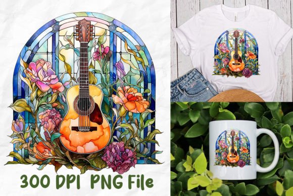 Jesus Stained Glass Vintage Guitar T-Shirt Designs
