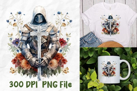 Jesus Wild Flower Medieval Warrior Cross T-Shirt Designs