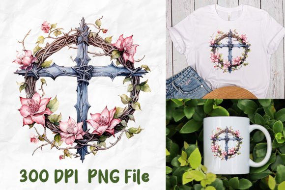 Jesus Wild Flowers Cross Crown of Thorns T-Shirt Designs