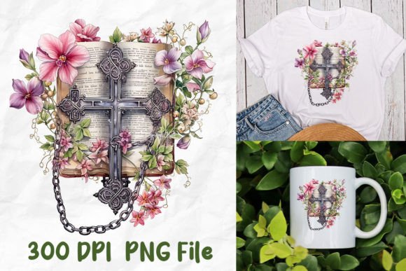 Jesus Wild Flowers Gothic Cross Bible T-Shirt Designs