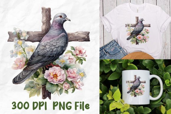 Jesus Wild Flowers Wooden Cross Pigeon